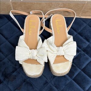 Lulu's Cream Bow Espadrille Platform Sandals